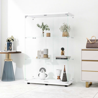 Vitrine à deux portes avec 3 tablettes vitrées avec porte et bibliothèque pour salon, 49,3 po x 31,7 po x 14,3 po