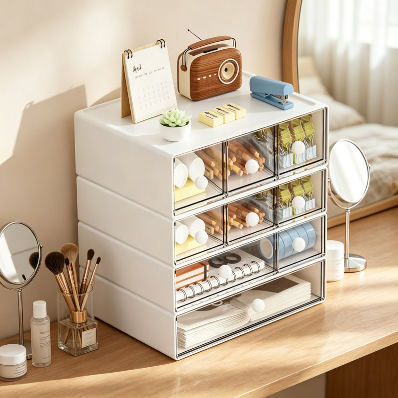 4‑Tier 9‑Drawer Plastic Desk Organizer