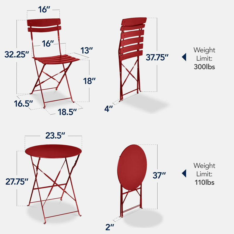 Folding Patio Bistro Set, Red