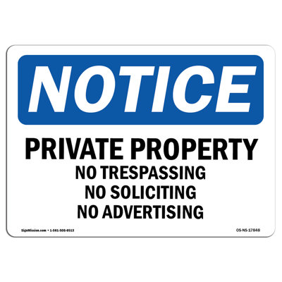 Private Property No Trespassing No Soliciting Plastic Sign 18" X 12"