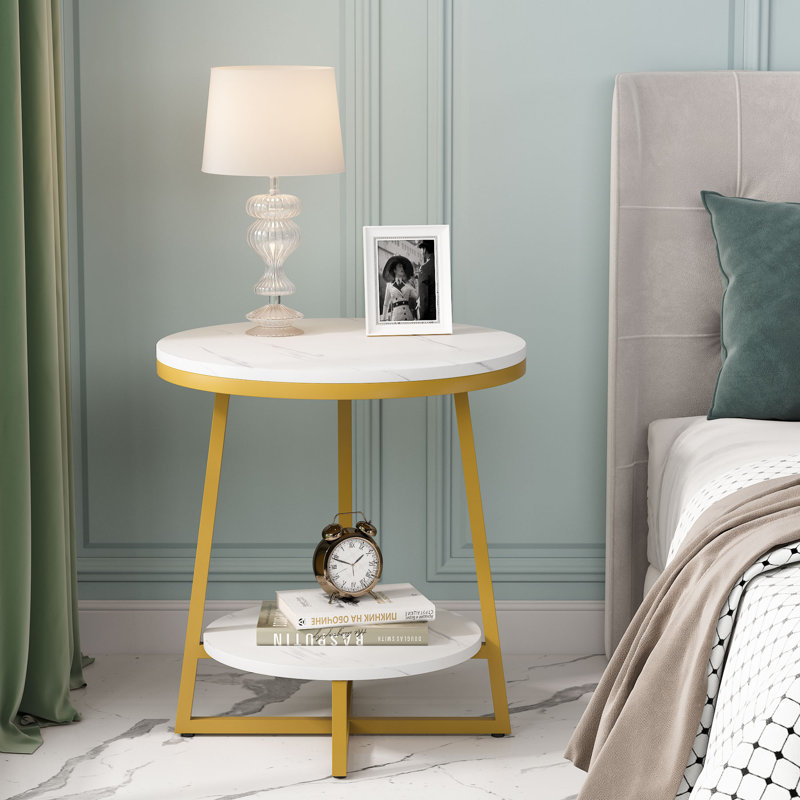 Tall Frame End Table Side Table, White, Gold