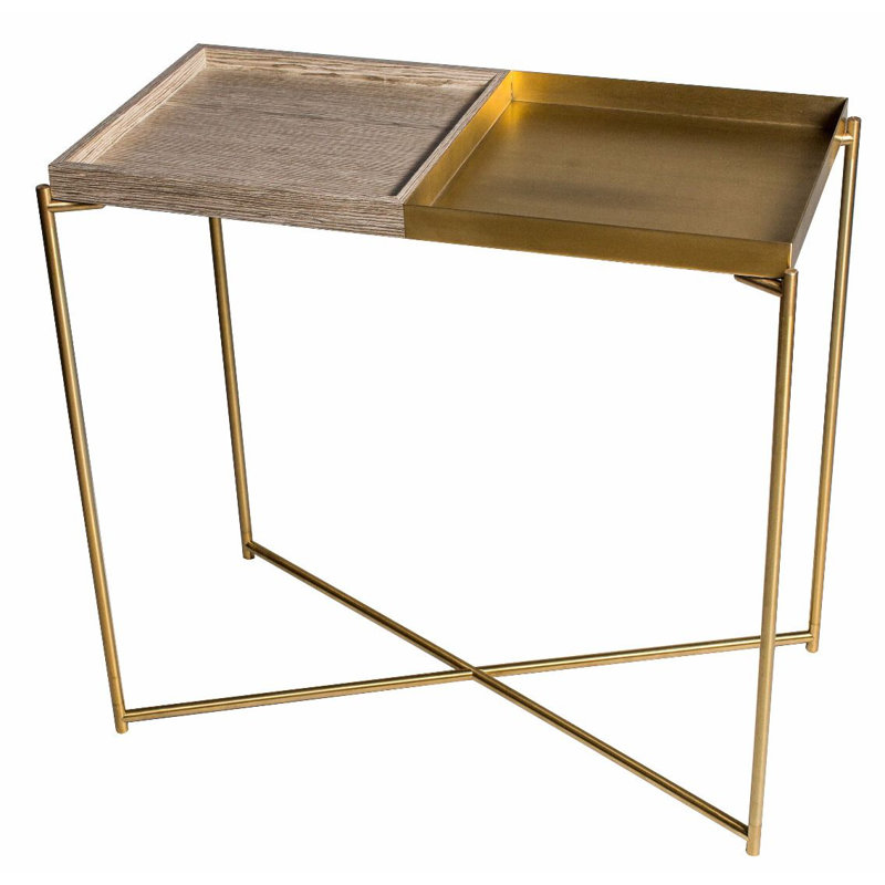 Bedell 83.2cm Console Table, Brass, Weathered Oak/Brass