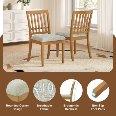 3-Piece Extendable Round Dining Set, Light Brown Drop Leaf Wooden Table and 2 Gray Upholstered Slat Back Chairs, Modern Scandinavian Space Saving Dine