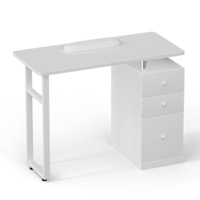 Acetone-Resistant Manicure Table, Professional Nail Desk with 3 Drawers , Wrist Cushion Beauty Station for Salon and Home Use