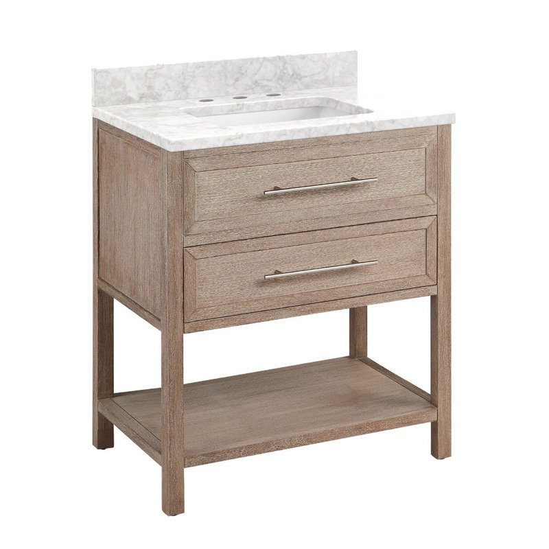 30" Robertson Single Bathroom Vanity Set with Rectangular Undermount Sink, 8" Widespread, Carrara Marble, Midnight Navy Blue