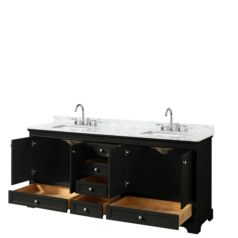 Ensemble de meuble-lavabo double 80 "Deborah, Expresso sombre, Chrome poli