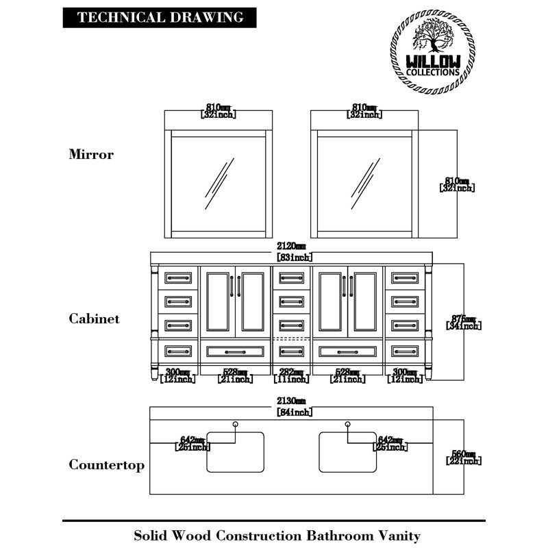 Hudson 84" White Solid Wood Double Sink Freestanding Vanity with Quartz Top