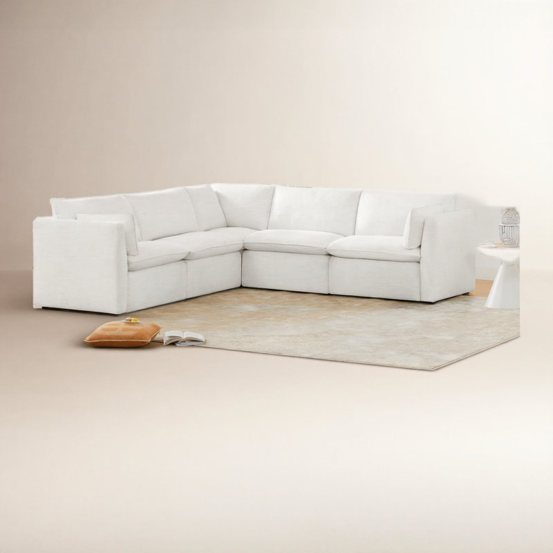 Greylan 5-Piece Upholstered Sectional, White Polyester