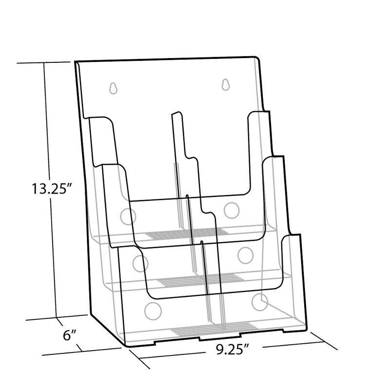 Three-Tier Six-Pocket Trifold Brochure Holder (Removable Divider)