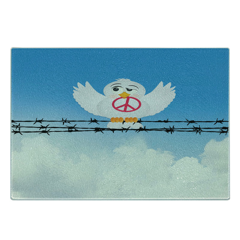 Caricature d'Ambesonne sur une planche à découper en verre trempé, bleu ciel, corail foncé