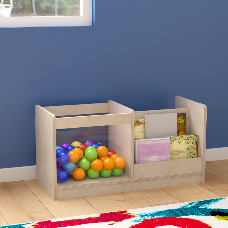 Birch Plywood Kids Book Display with Clear Storage Bin