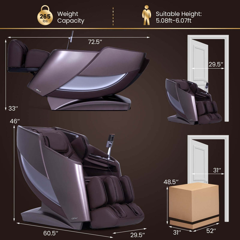 Fauteuil de massage 4D, Brun, Brun