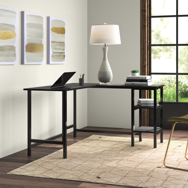 Ferrill L-Shaped Metal Base Writing Desk