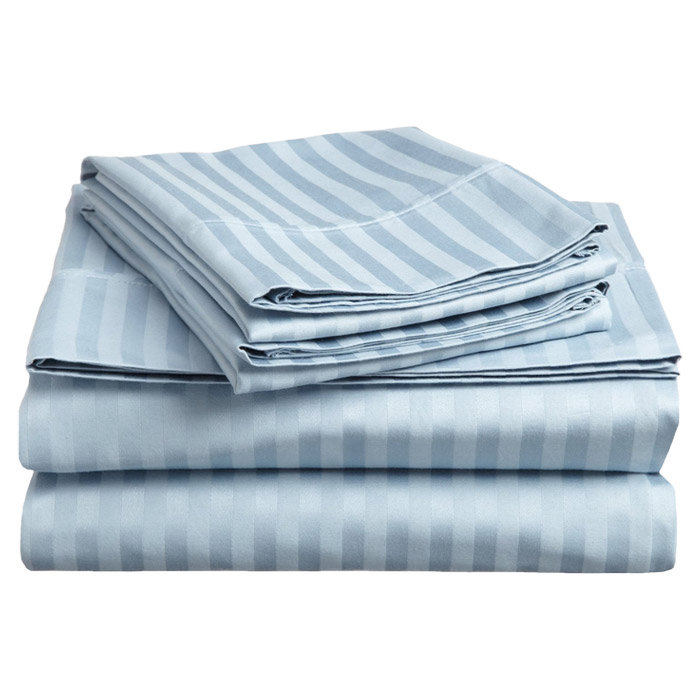 300 Thread Count Certified Egyptian Cotton Stripe Sheet Set, Full Sheet Set + 1 Fitted Sheet + 2 Pillowcases, Light Blue