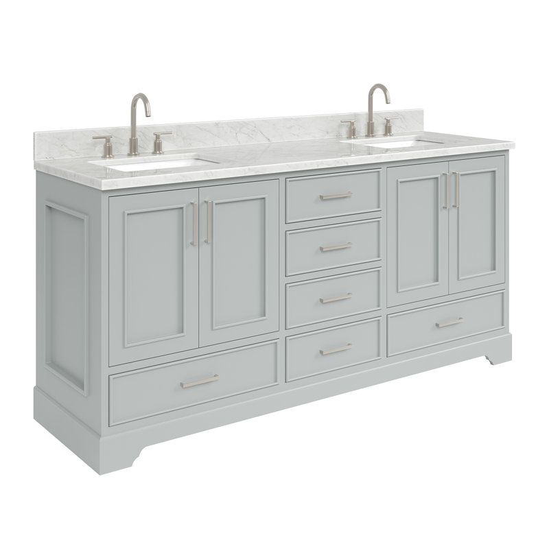 Ensemble de meuble-lavabo double 73 po Abita, Gris, Nickel brossé