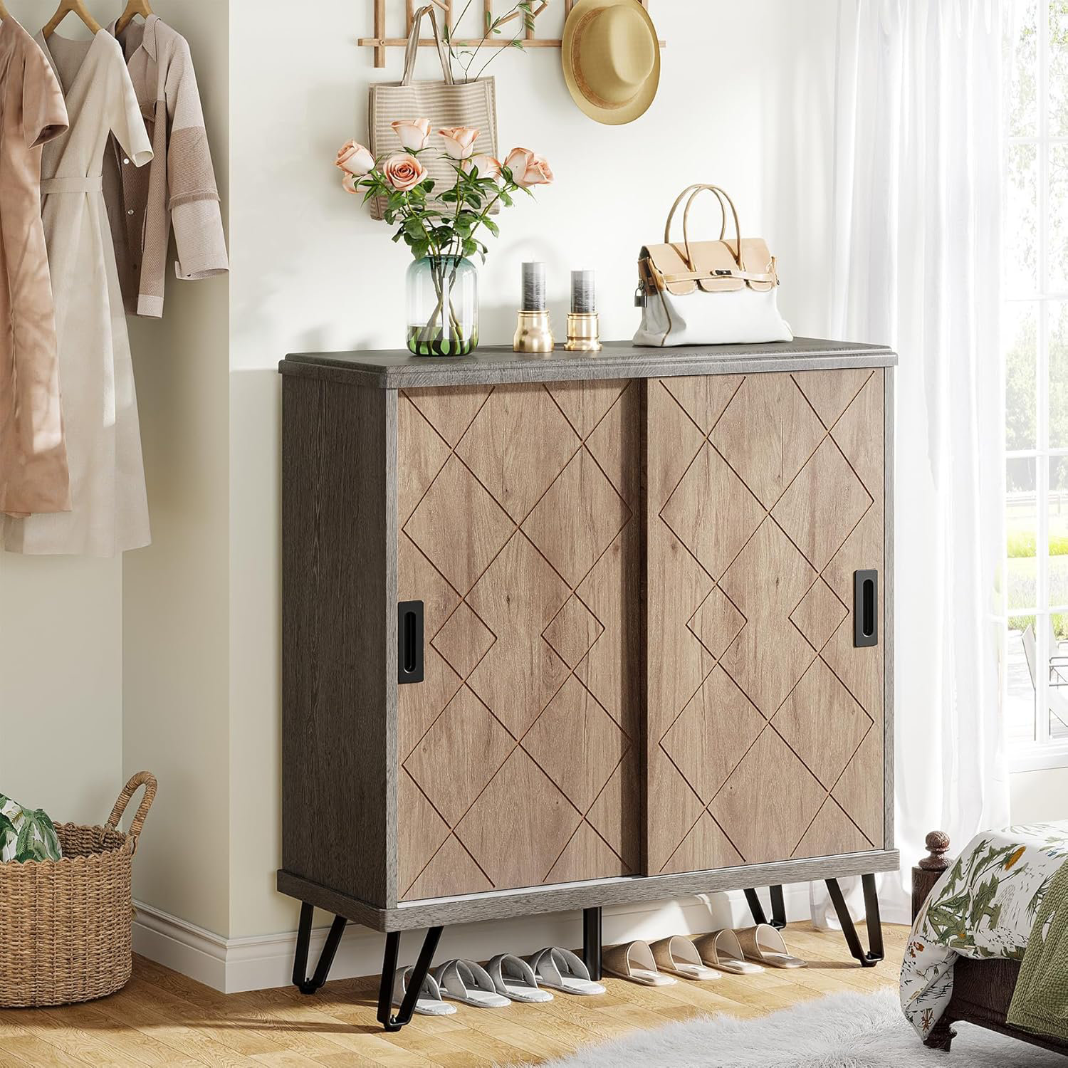 Sliding Door Shoe Cabinet