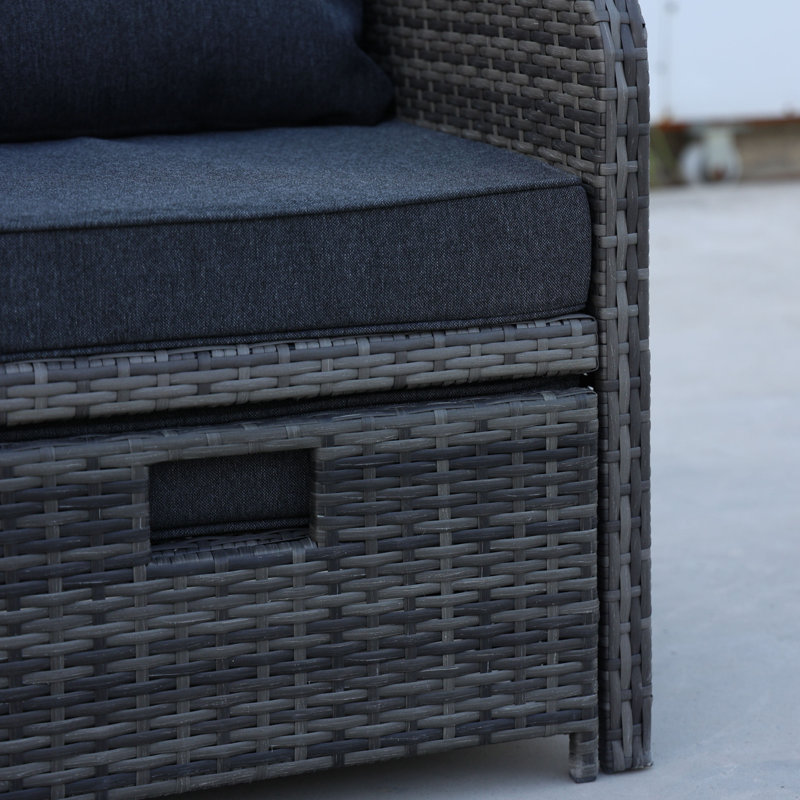 Ensemble de meubles de patio 5 pièces en osier avec repose-pieds pour conversation, Gris