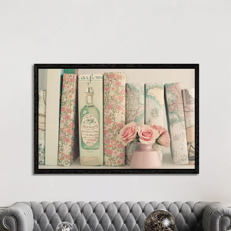 Floral Books by Caroline Mint - Print on Canvas, 66.04 cm H x 45.72 cm W, Black Framed