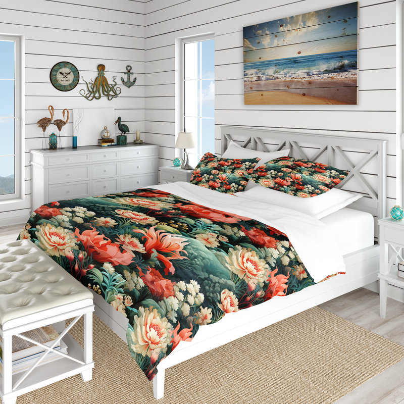 Literie Coastal Coral Reef, Housse de couette pour grand lit et 2 taies décor
