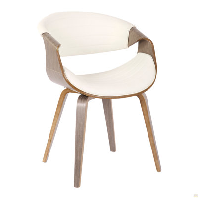 Chaise d'appoint Mid-Century moderne en bois gris clair et similicuir blanc