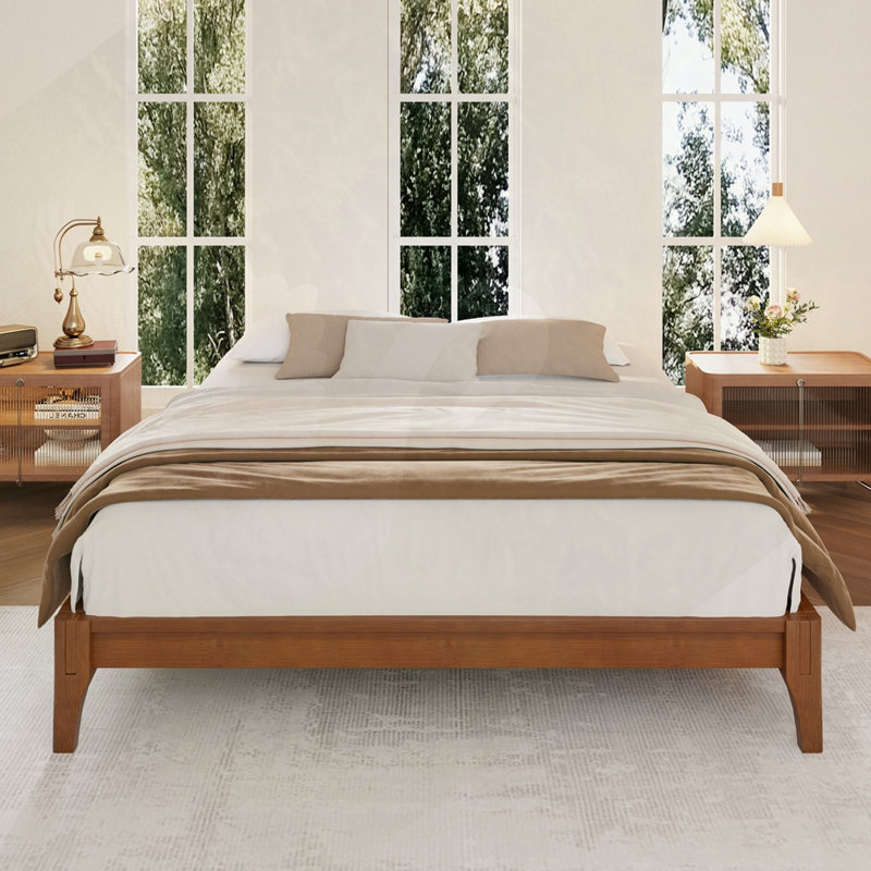 Solid Bamboo Wood Platform Bed Frame Without Headboard, Full, Brown