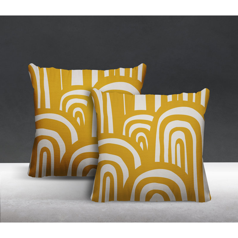 Abstract Outdoor Reversible Throw Pillow, 17W" x 17H", Yellow