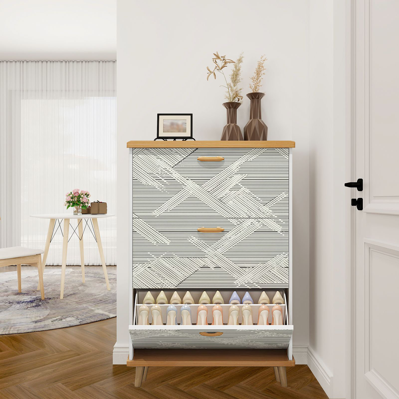 Visual Reference: East Urban Home Shoe Storage Cabinet With 3 Flip Drawers