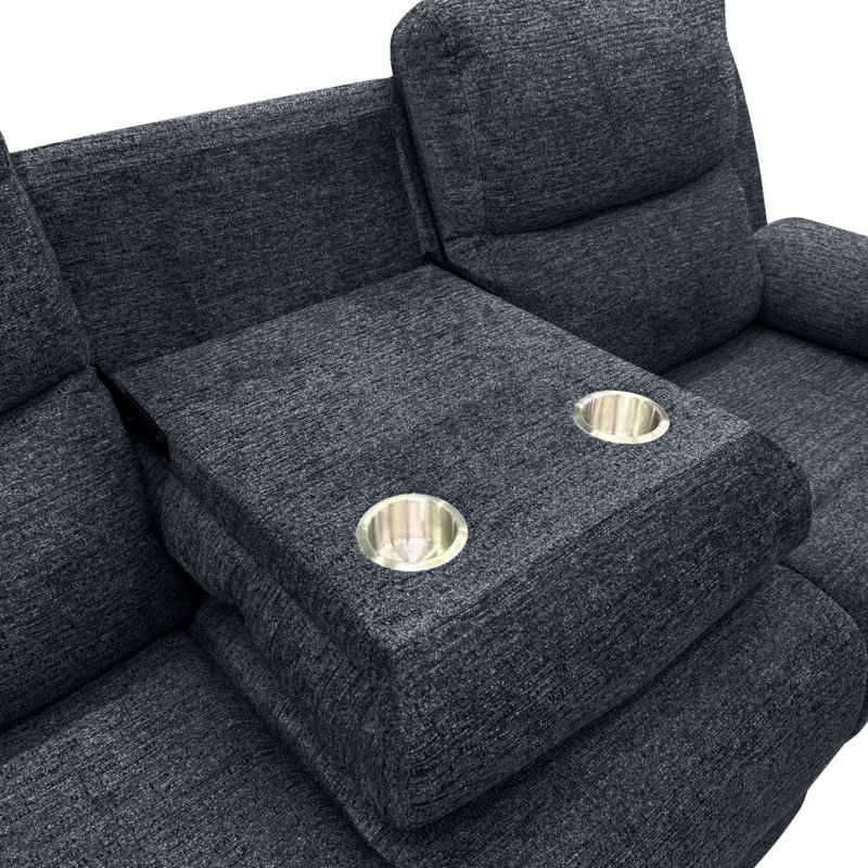  Canapé inclinable électrique Bennett avec deux fauteuils inclinables, console centrale et chargement USB, gris anthracite