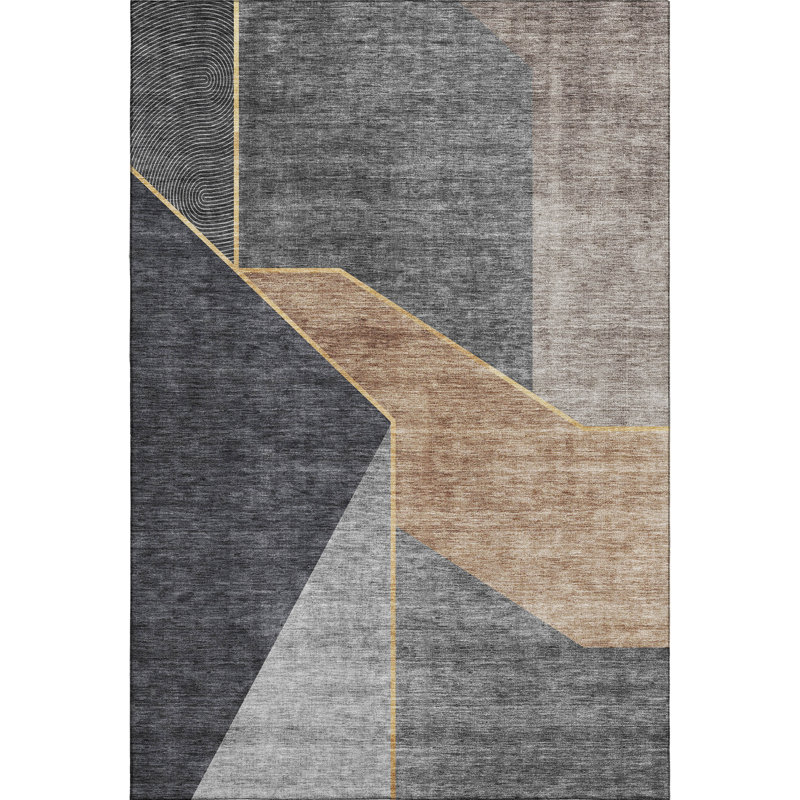 Tapis gris anthracite lavable à la machine Premium Cerrito, Rectangulaire 3 pi x 5 pi