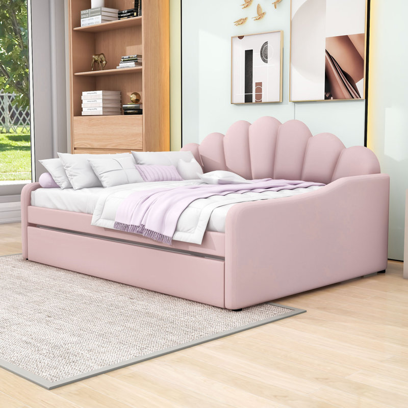 Full Upholstered Daybed with Trundle, Pink