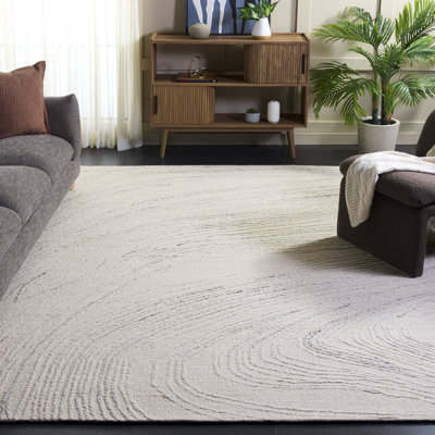 Tapis abstrait en laine / coton touffeté à la main en ivoire / gris clair Hitha
