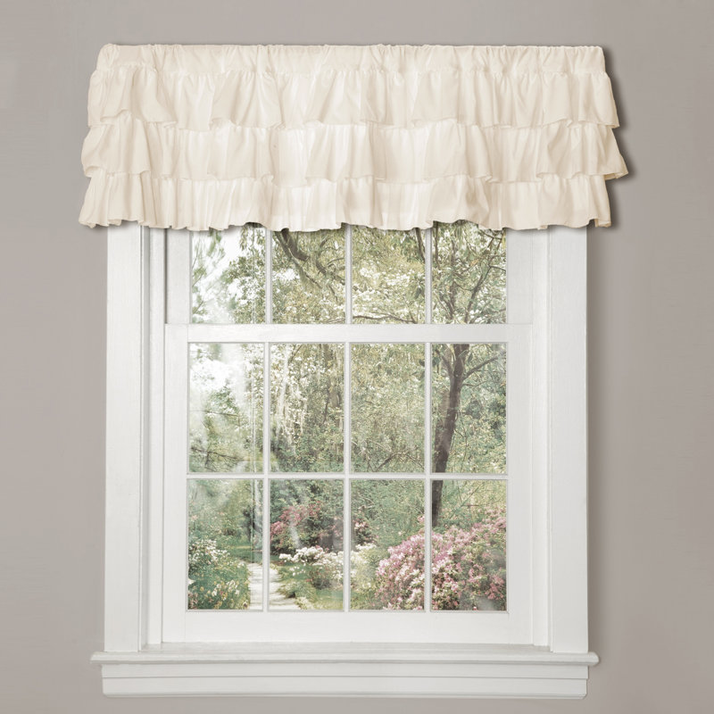 Ivory Ruffled Polyester Rod Pocket Window Valance
