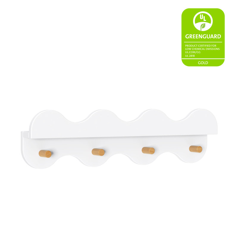 Lido Wave Bookshelf with Hooks, White/Honey