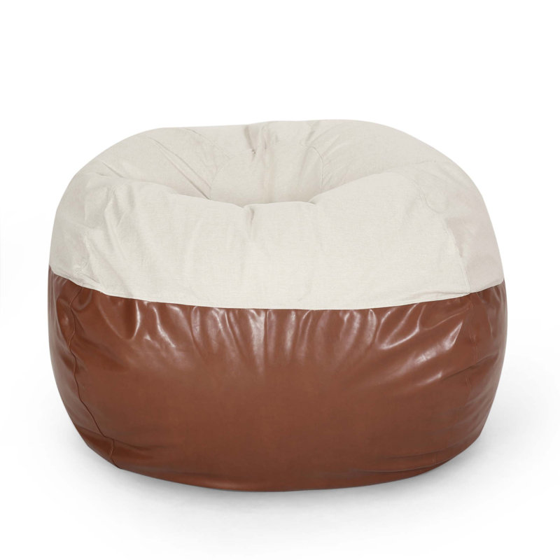 Fauteuil à billes rond avec couvercle amovible et mousse haute densité, H 42 po x l 52 po x P 52 po, Similicuir beige
