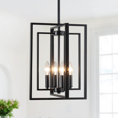 4 - Light Dimmable Industrial Square/Rectangle Lantern Chandelier For Kitchen Island Dining Room Foyer Hallway