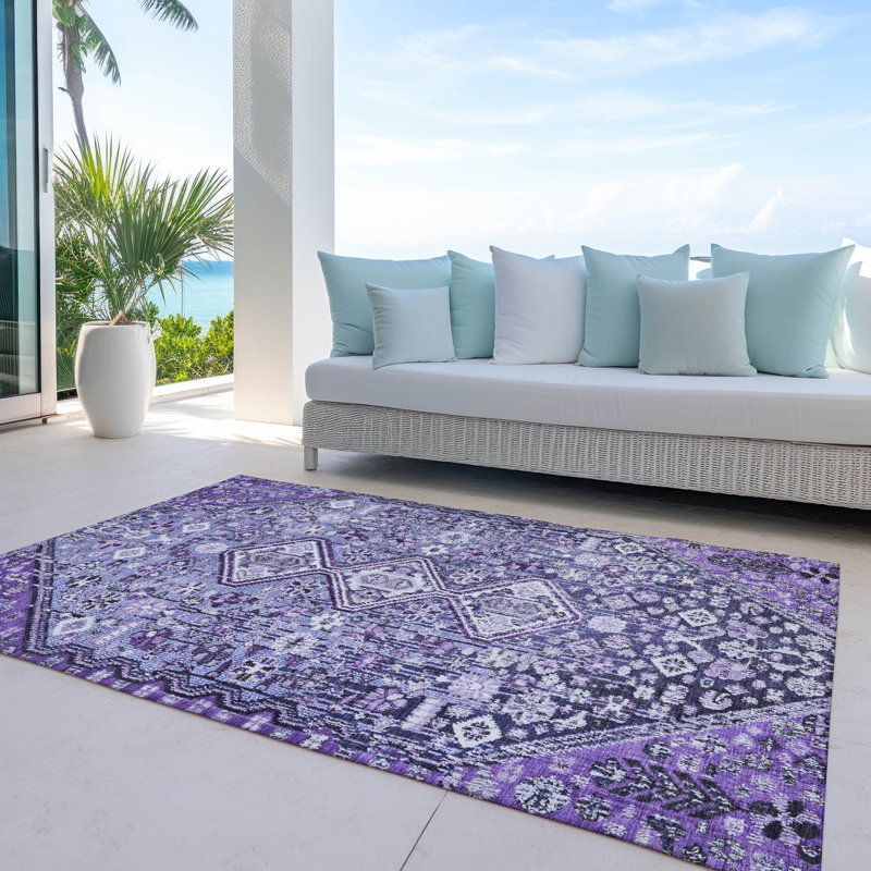 Machine Washable Indoor/Outdoor Xhevrie Purple Rug, Rectangle 5' x 7' 6"