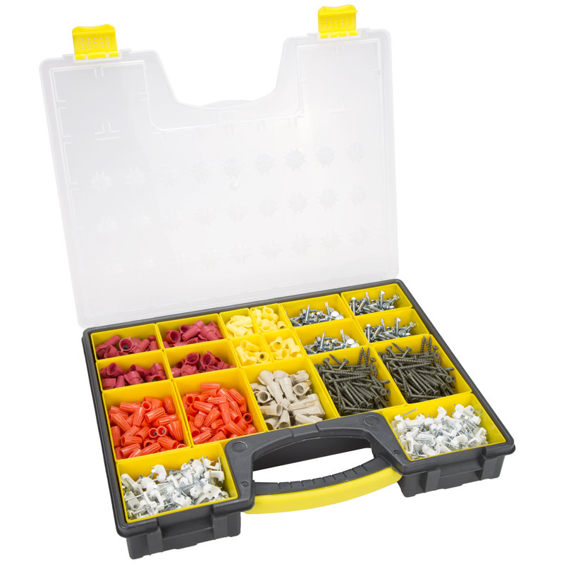 Yellow and Black Plastic Tool and Hardware Organizer Set with Clear Tops