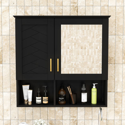 Armoire à pharmacie murale avec miroir, tablettes et portes