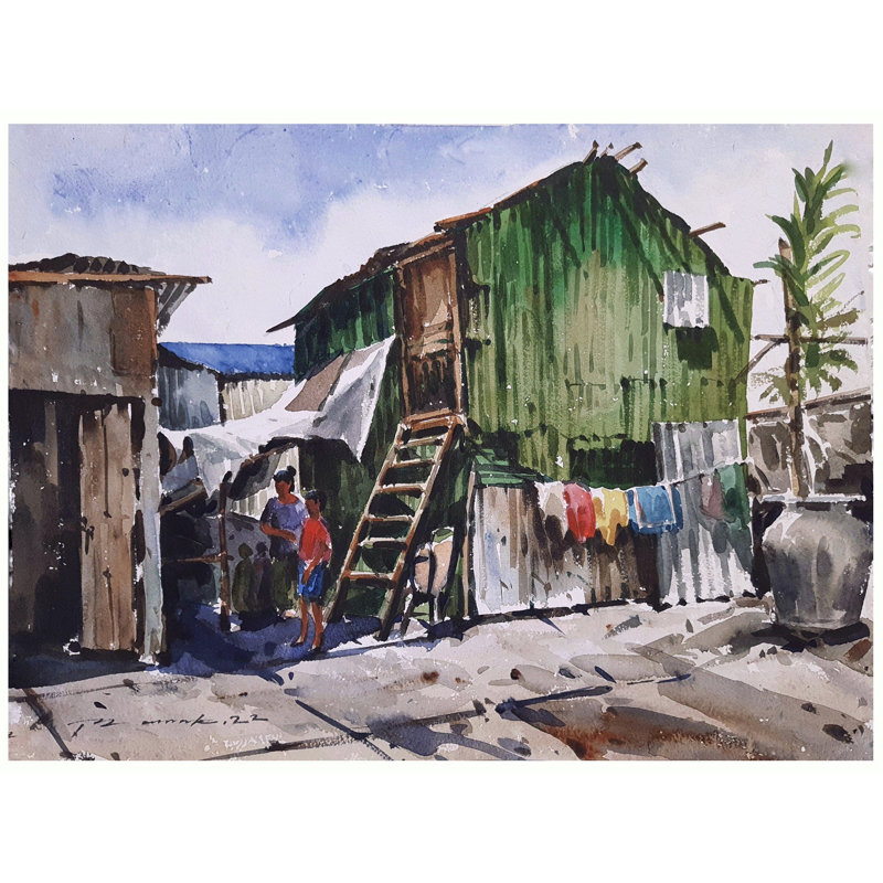 The Slum Home | Aquarelle sur papier | Peinture de Mainak Bhowmick