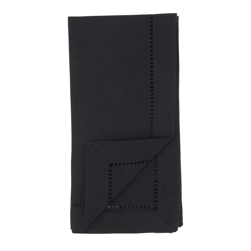 Black Polyester Dinner Napkins with Hemstitched Border, Set of 12