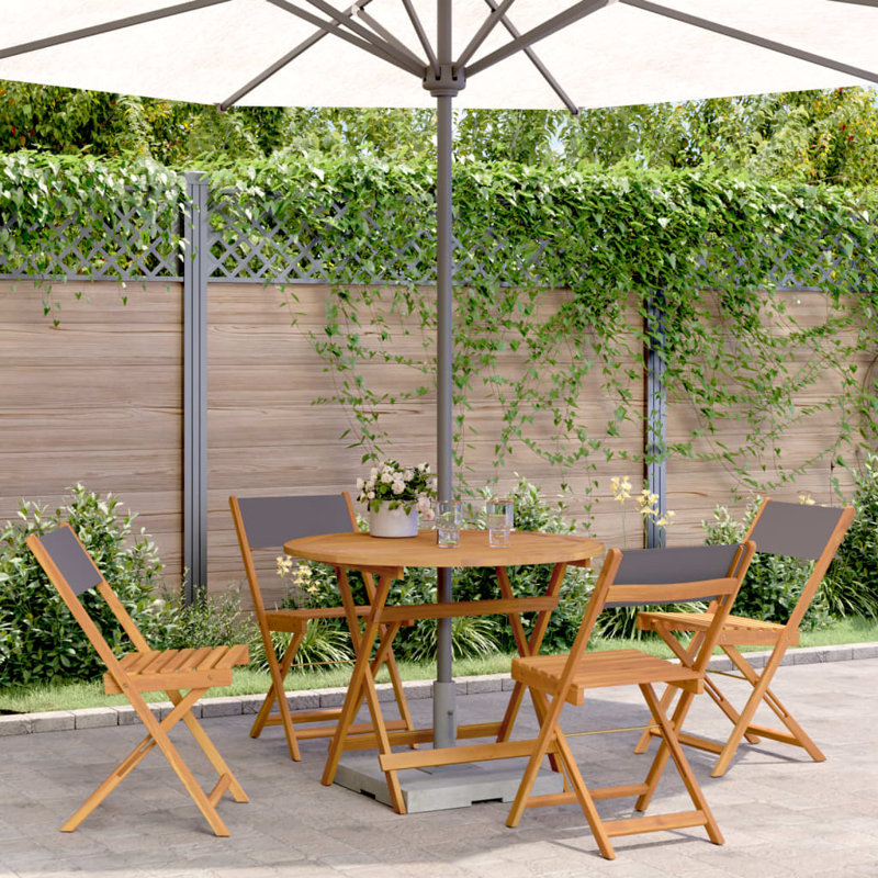 4 - Person Acacia Wood Patio Dining Set with Round Table, Anthracite