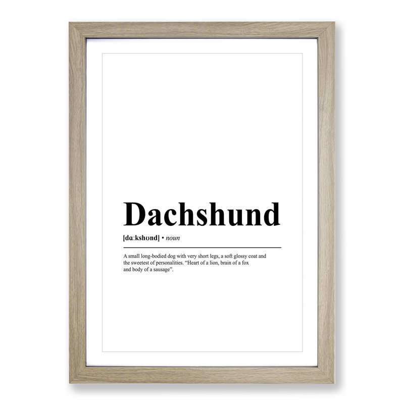 Dictionary Dachshund - Picture Frame Typography, 90cm H x 65cm W x 2cm D, Oak