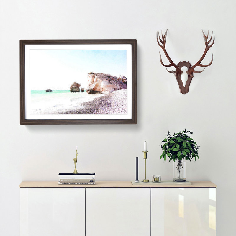 White Sand Beach in Cyprus - Picture Frame Painting Print, Walnut Framed, 62cm H x 87cm W x 2cm D