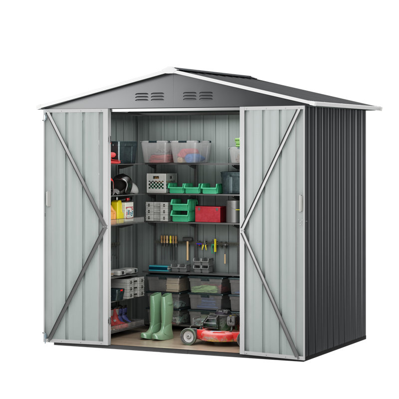 6' x 4' Black Steel Outdoor Storage Shed with Double Doors