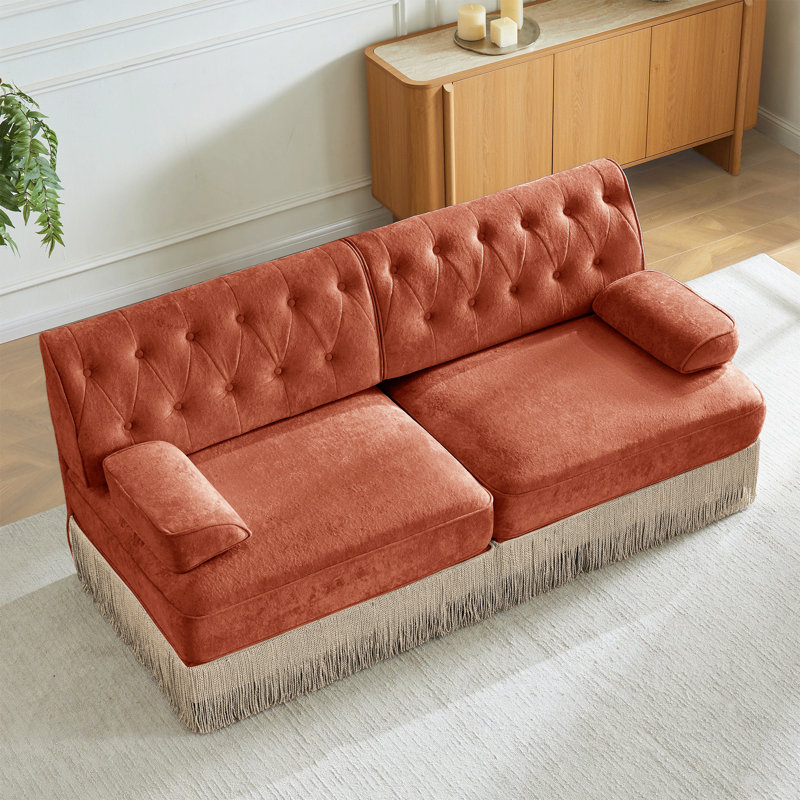 Canapé Chesterfield, Rouge + velours brun