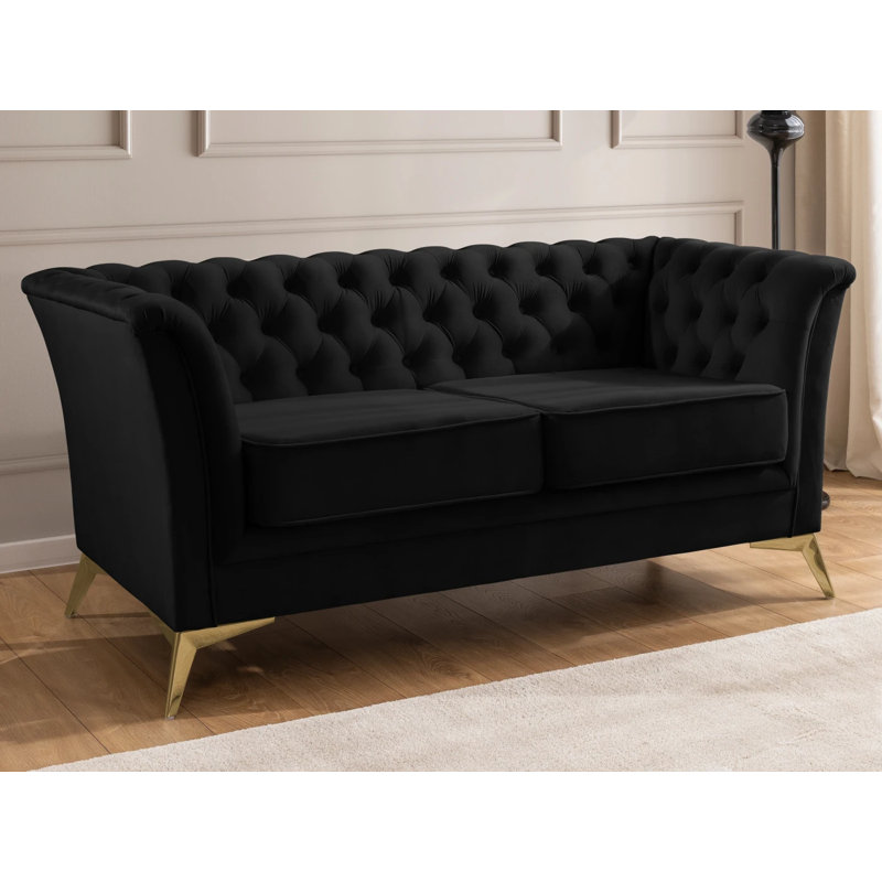 Whitby 2 Seater Velvet Loveseat, Gold, Black