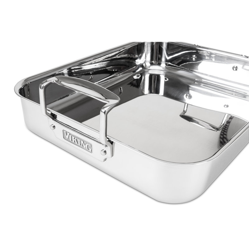 Silver Steel Nonstick Roasting Pan with Rack and Handles