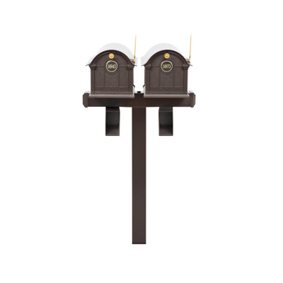 Balmoral Duo Mount Mailbox /w/ Personalized Door Medallion & Newspaper Box (2 Mailboxes, Duo Mount Post, 2 Newspaper Boxes, 2 Door Medallions)