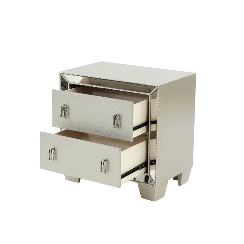 Table de chevet contemporaine 2 tiroirs en argent