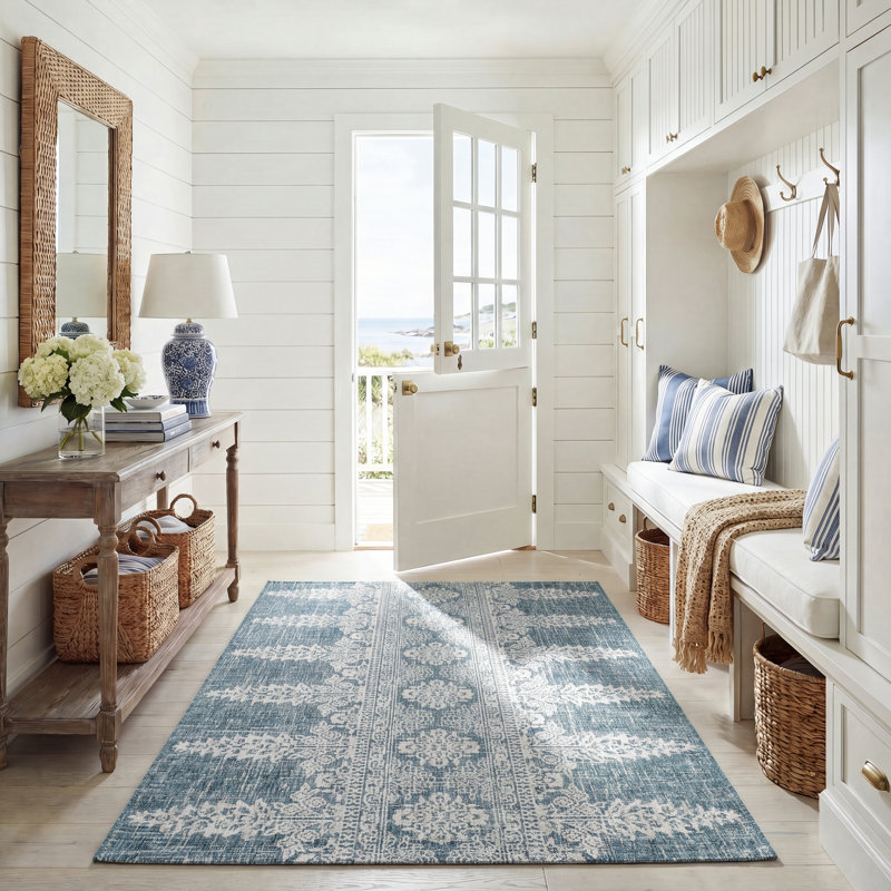 Tapis d'intérieur / extérieur à motif floral Courtyard Performance, Rectangle 5 pi 3 po x 7 pi 7 po